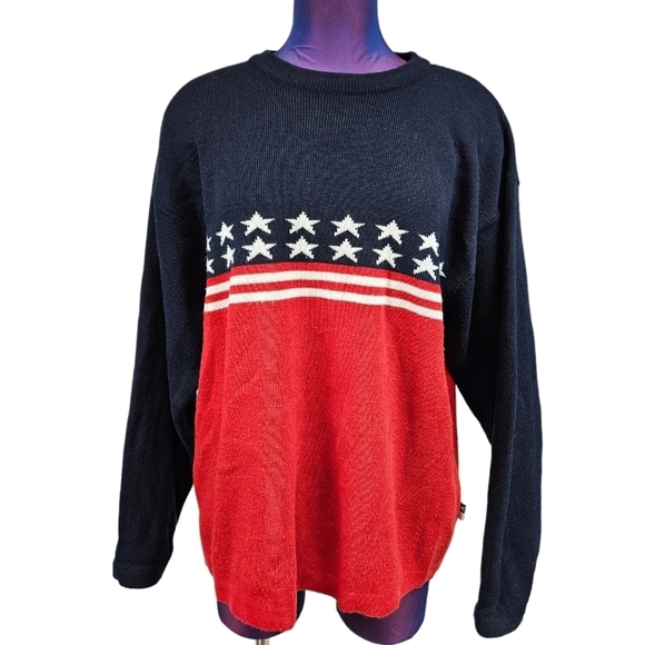 Vintage 90s Xtremegear Stars Stripes American Flag‎ Crew Neck Sweater Siz Medium - Picture 12 of 13
